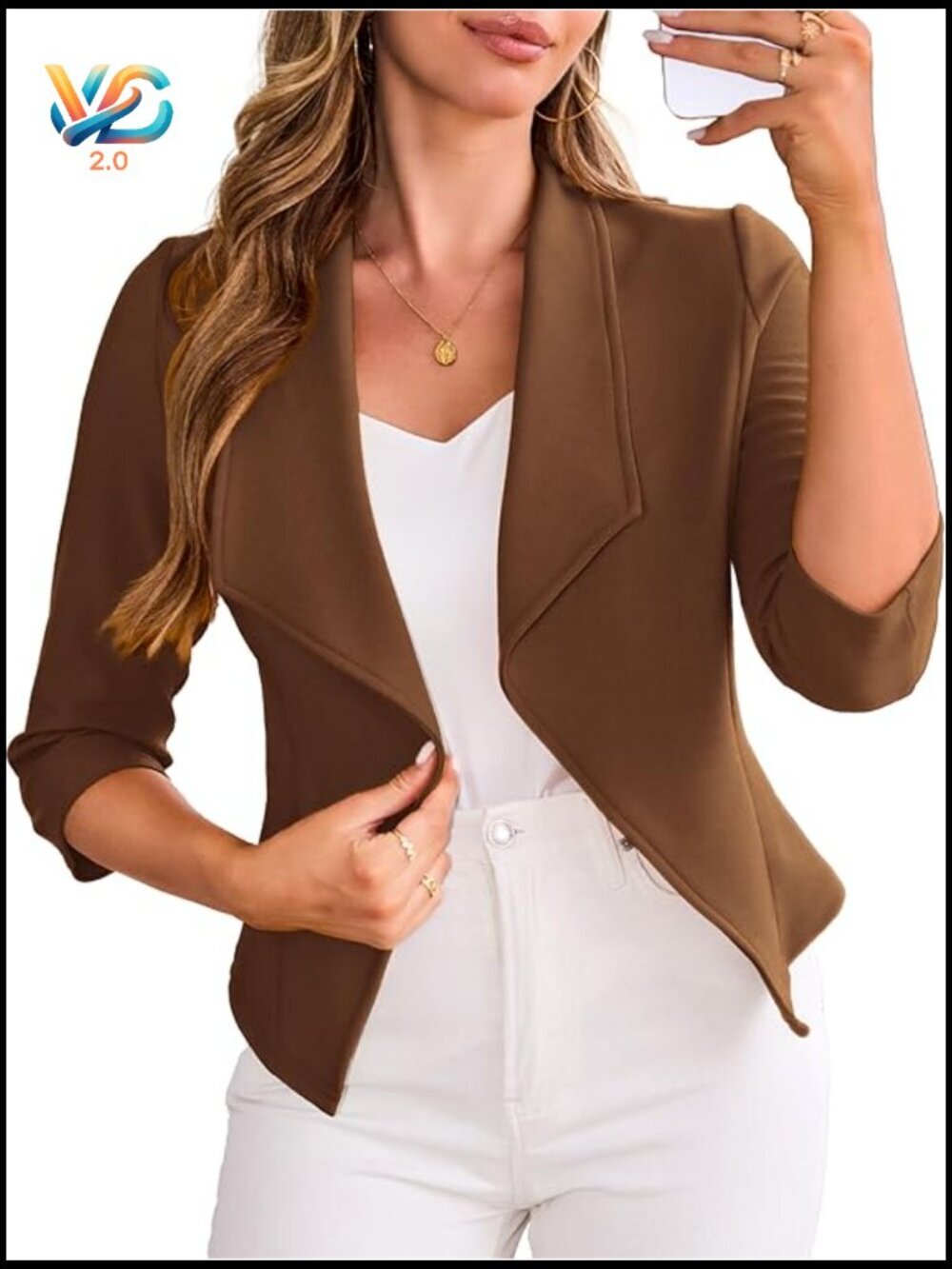 Lightweight Cropped Blazer 3/4 Sleeve Open Front Business Casual S-XL